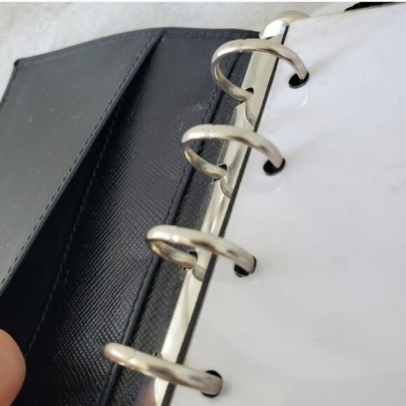 PRADA Black Leather Agenda Planner PM Size silver rings - Picture 8 of 11